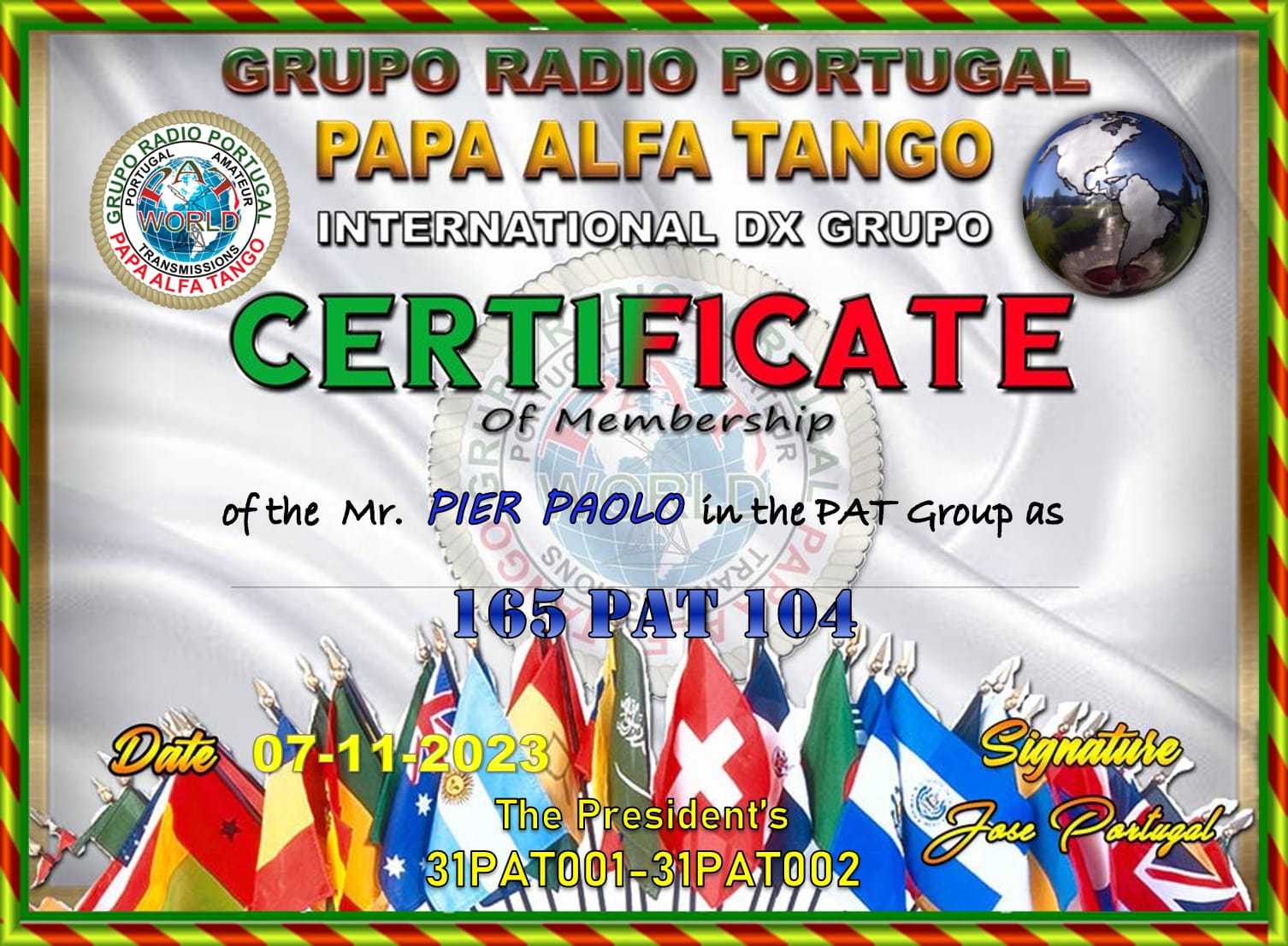 Membership Certificate of 165PAT104