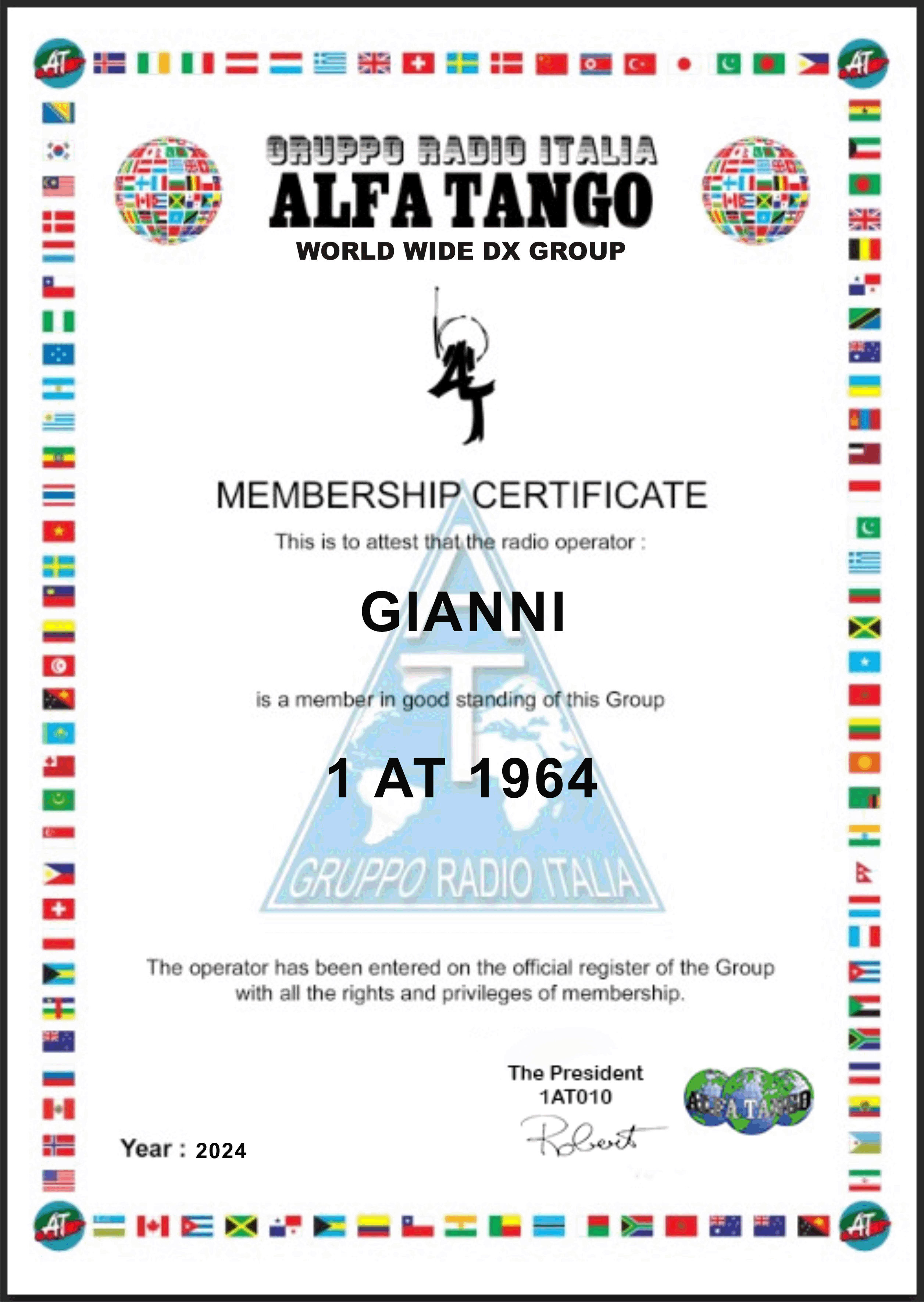 Membership Certificate of 1AT1964