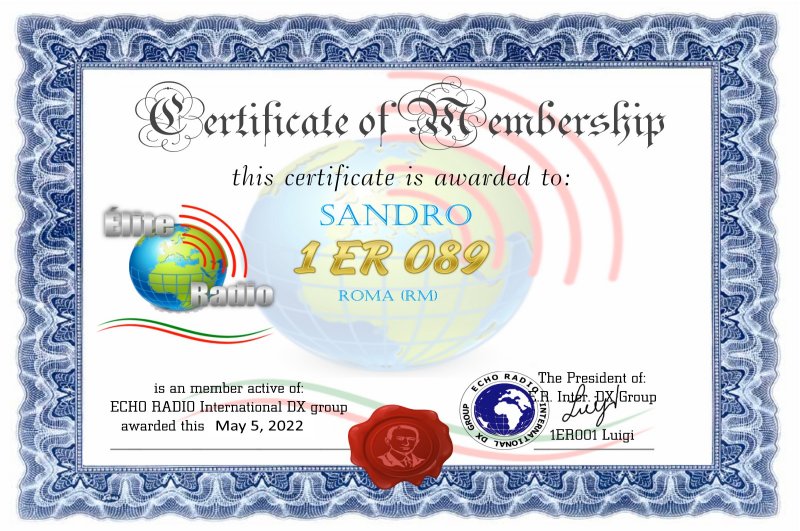 Membership Certificate of 1ER089
