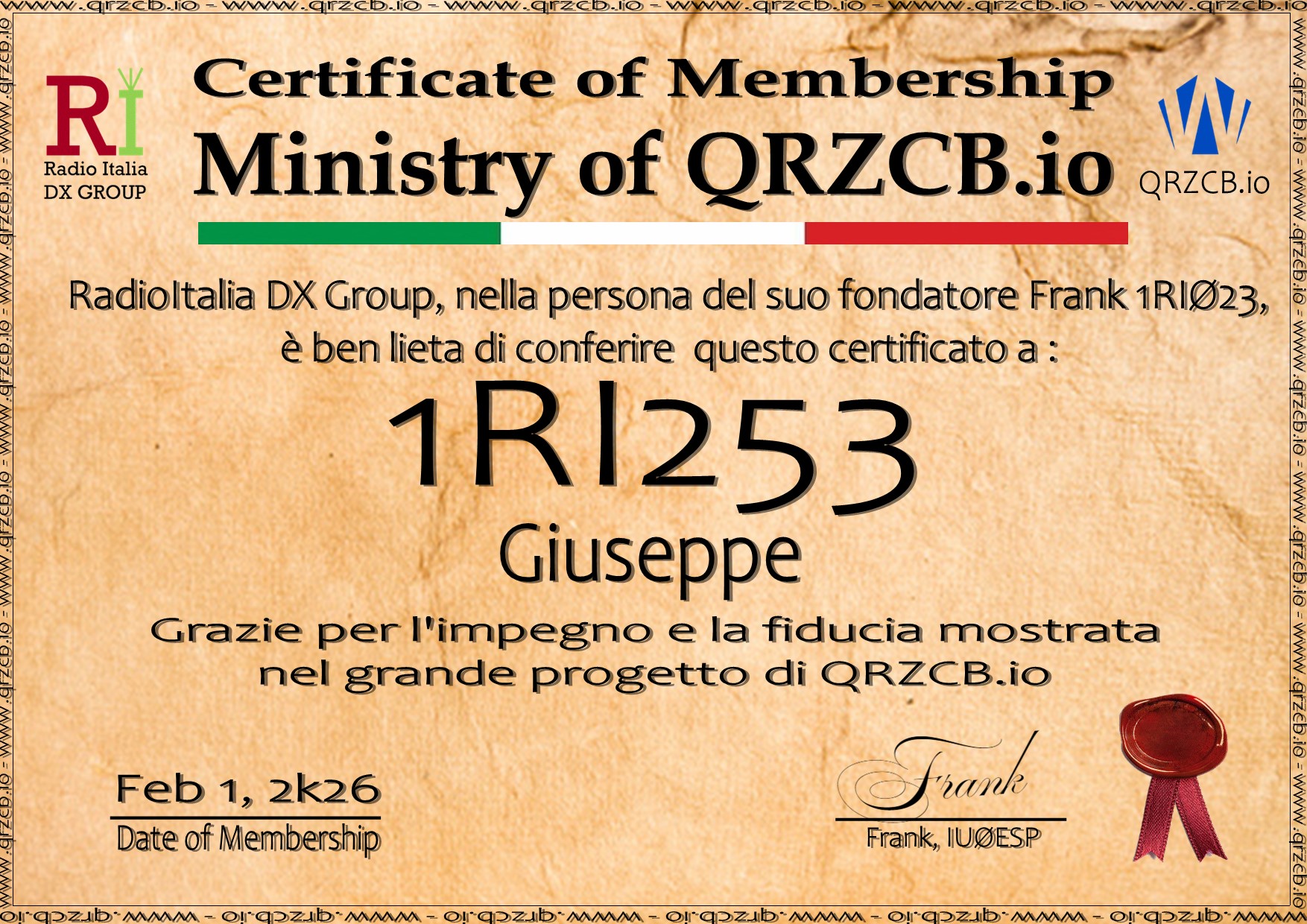 Membership Certificate of 1RI253