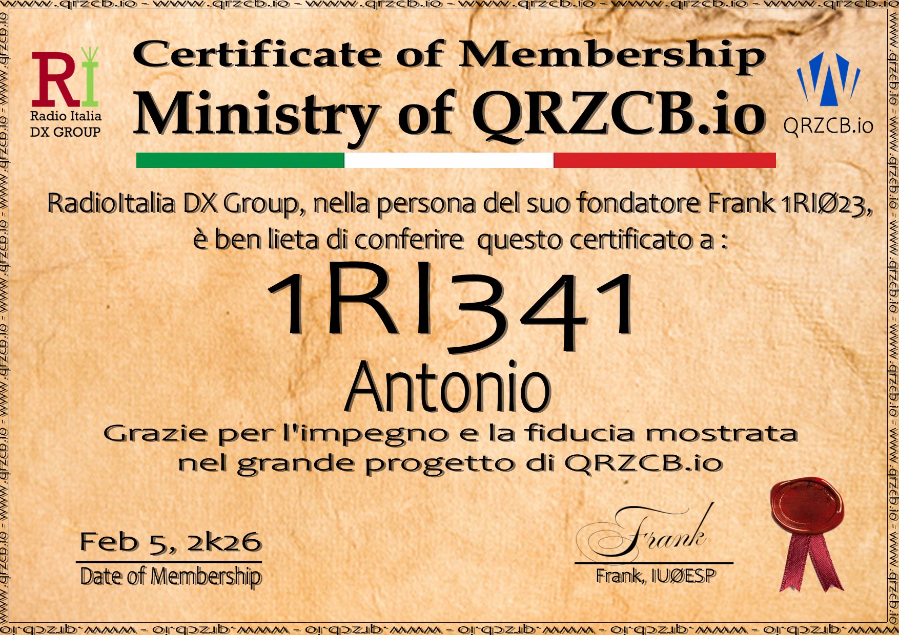 Membership Certificate of 1RI341