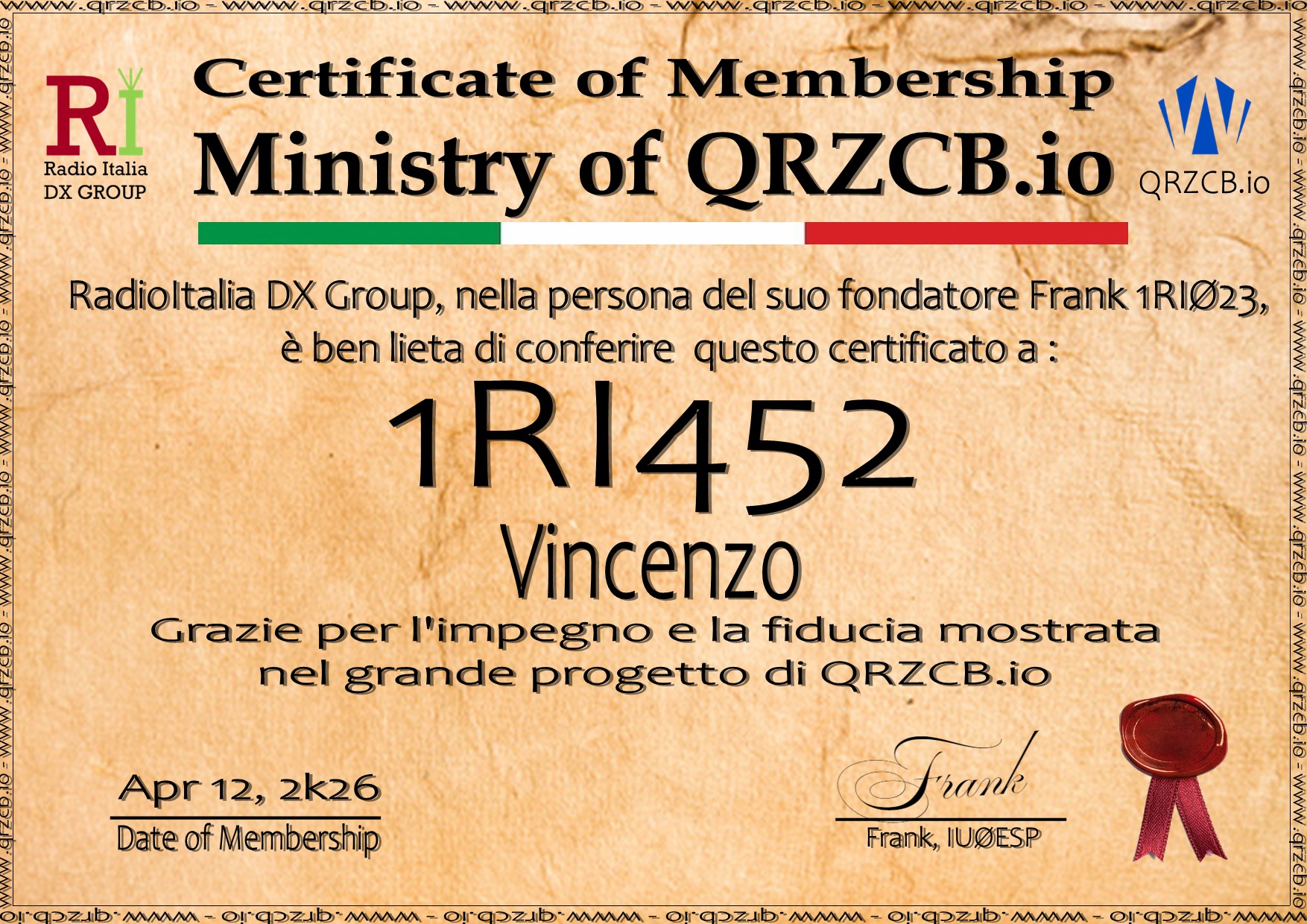 Membership Certificate of 1RI452