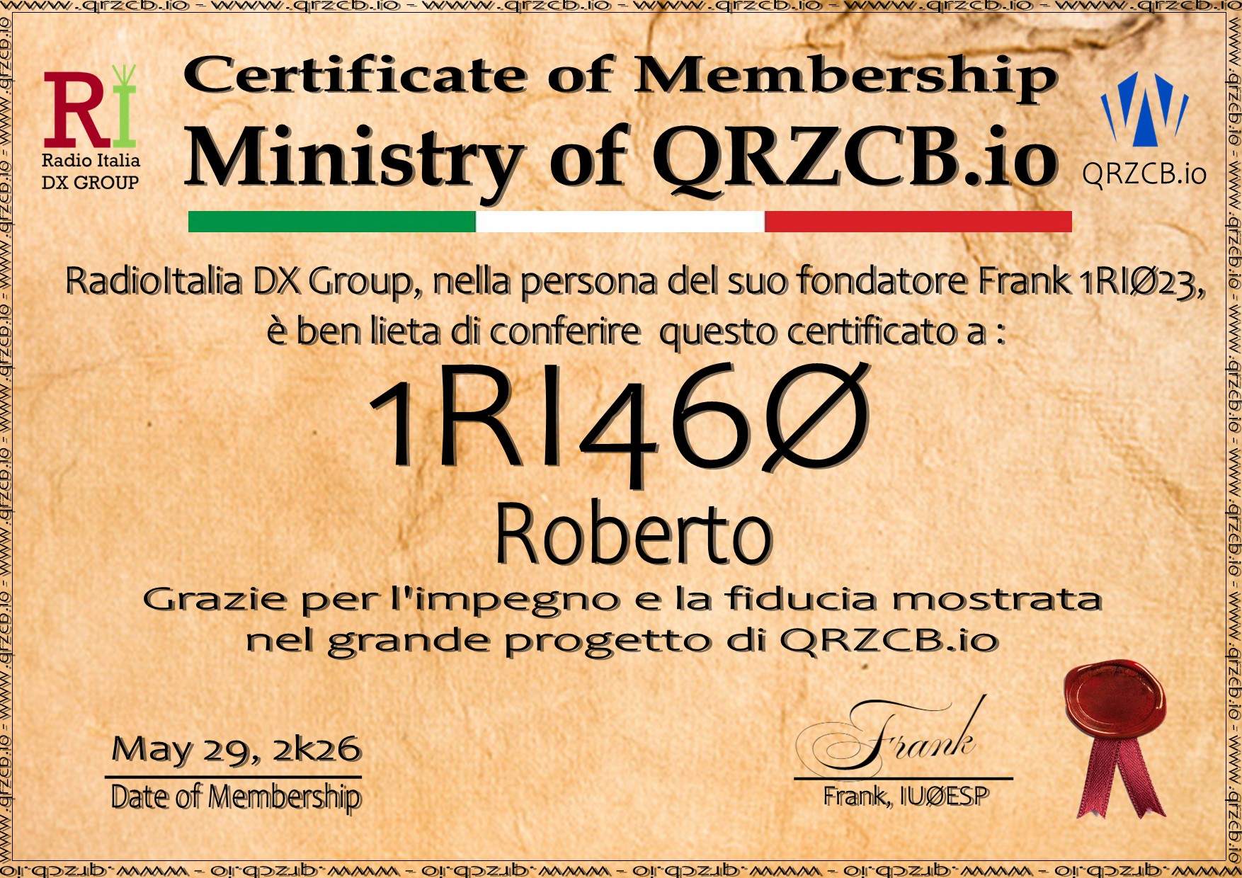 Membership Certificate of 1RI460