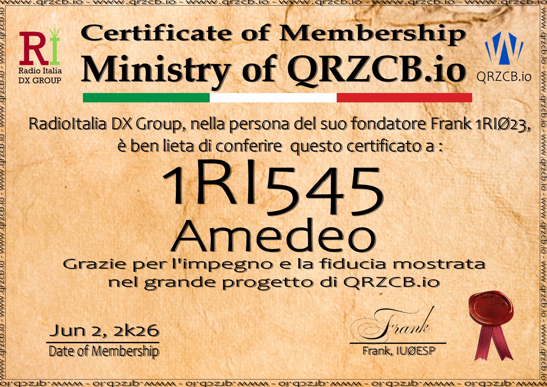 Membership Certificate of 1RI545