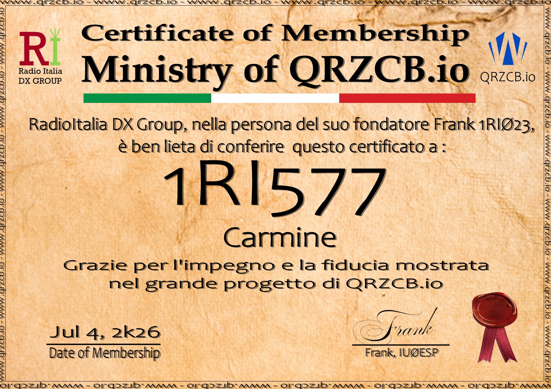 Membership Certificate of 1RI577