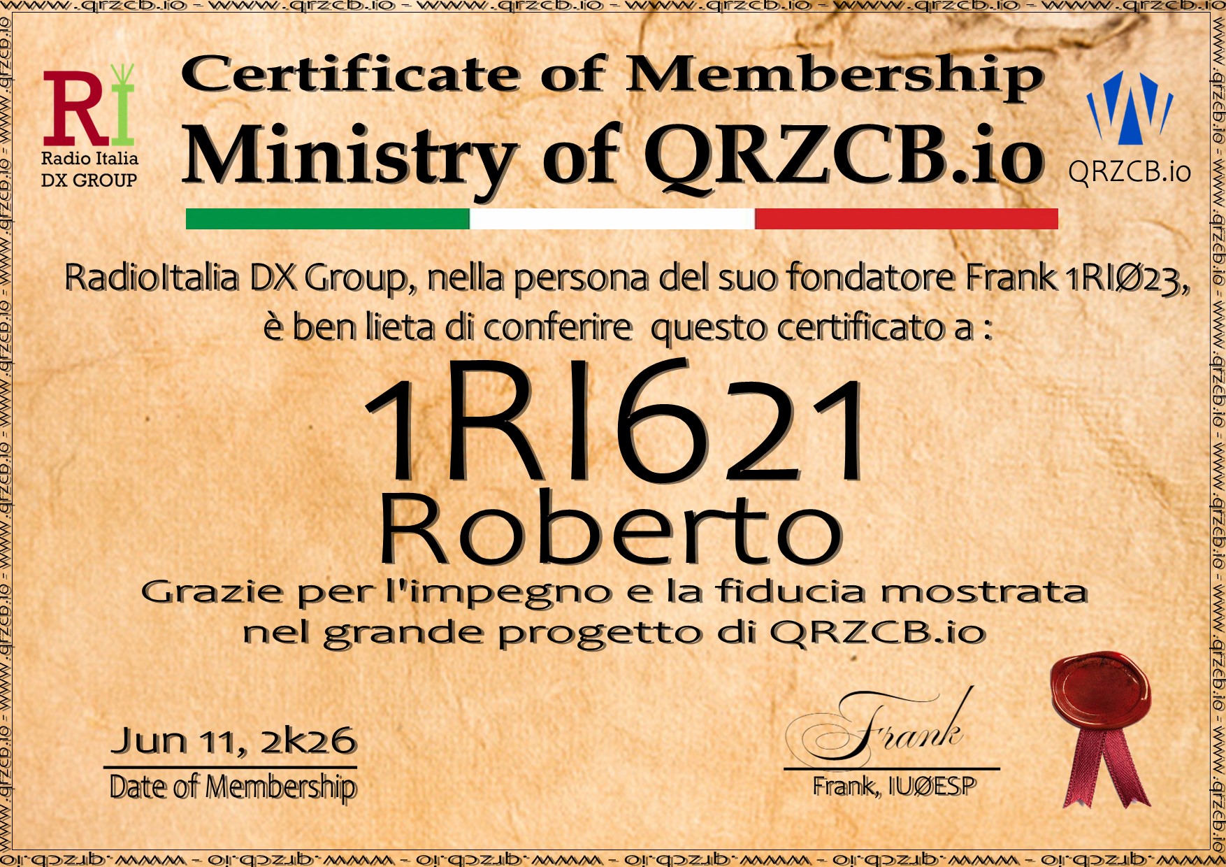 Membership Certificate of 1RI621