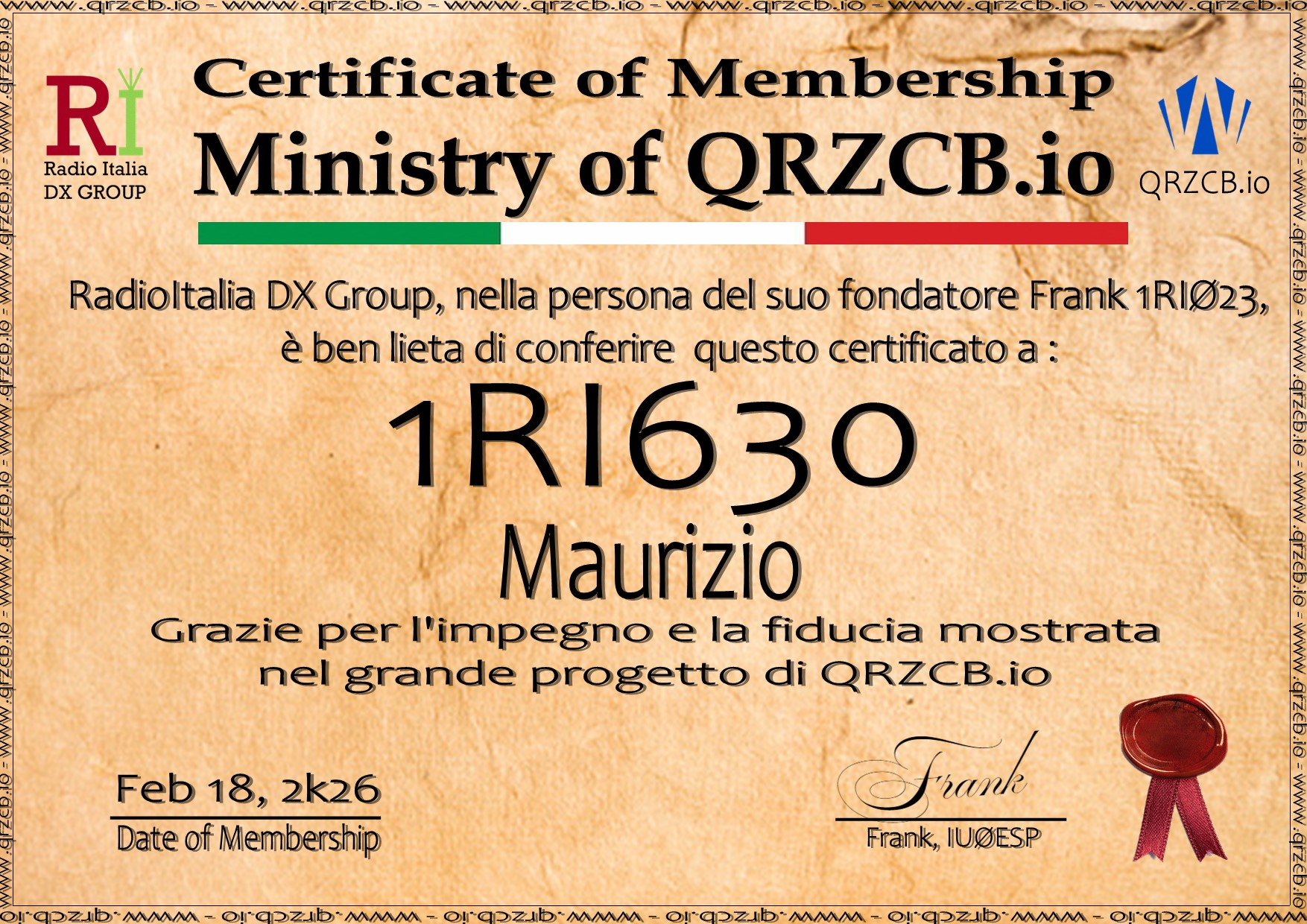 Membership Certificate of 1RI630