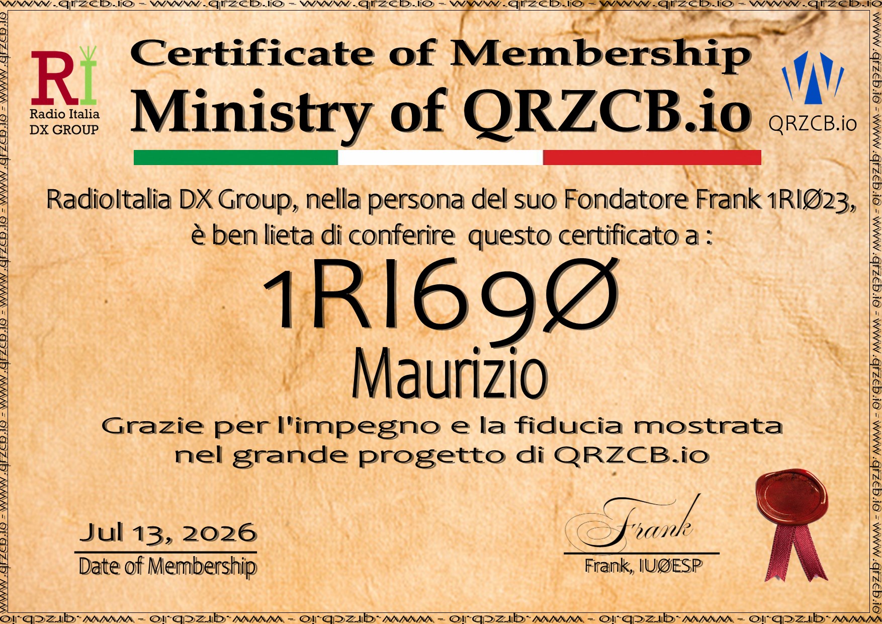 Membership Certificate of 1RI690