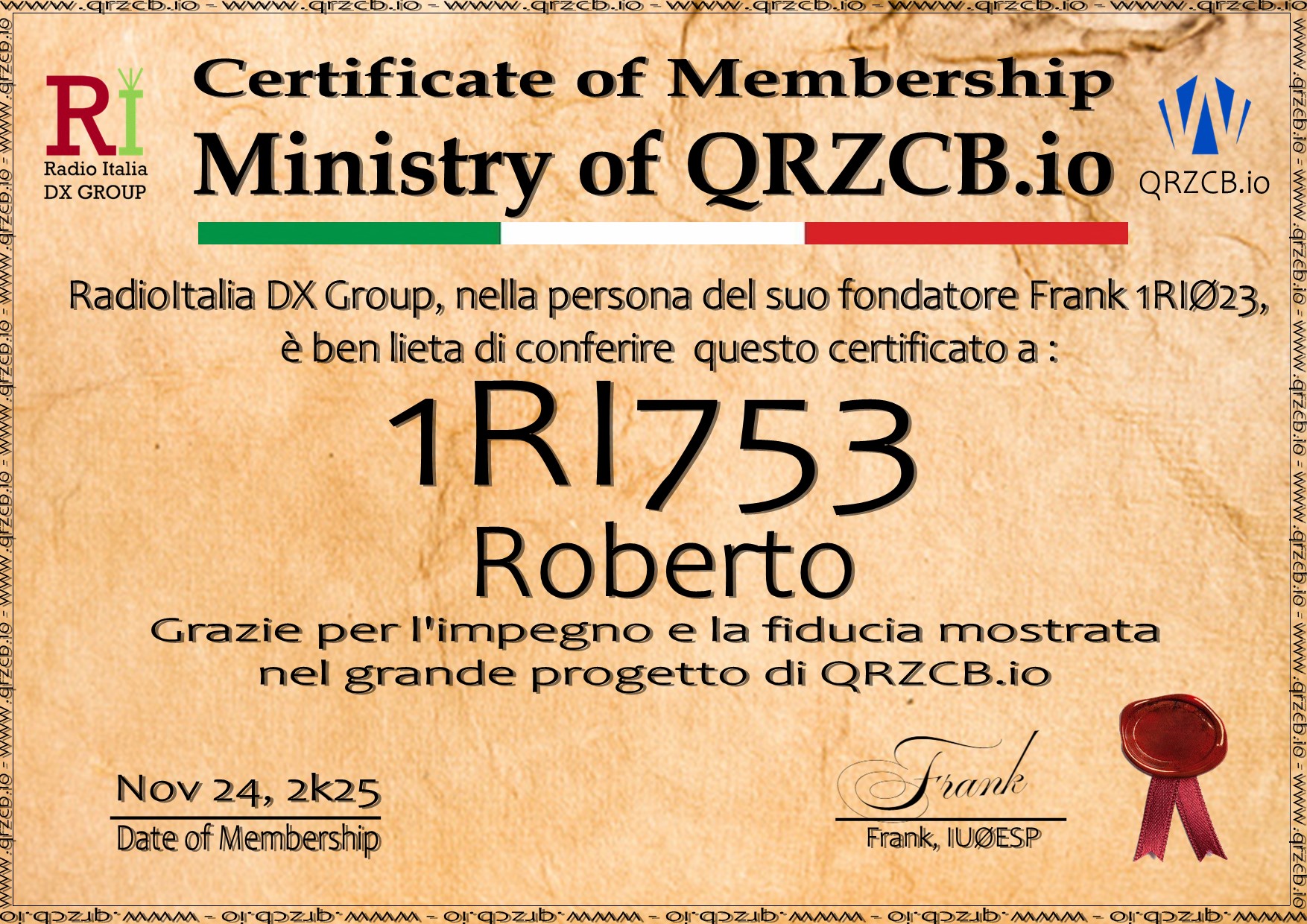 Membership Certificate of 1RI753