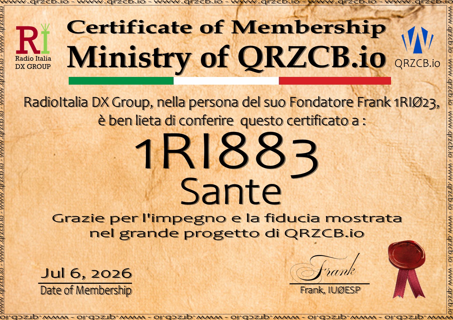 Membership Certificate of 1RI883