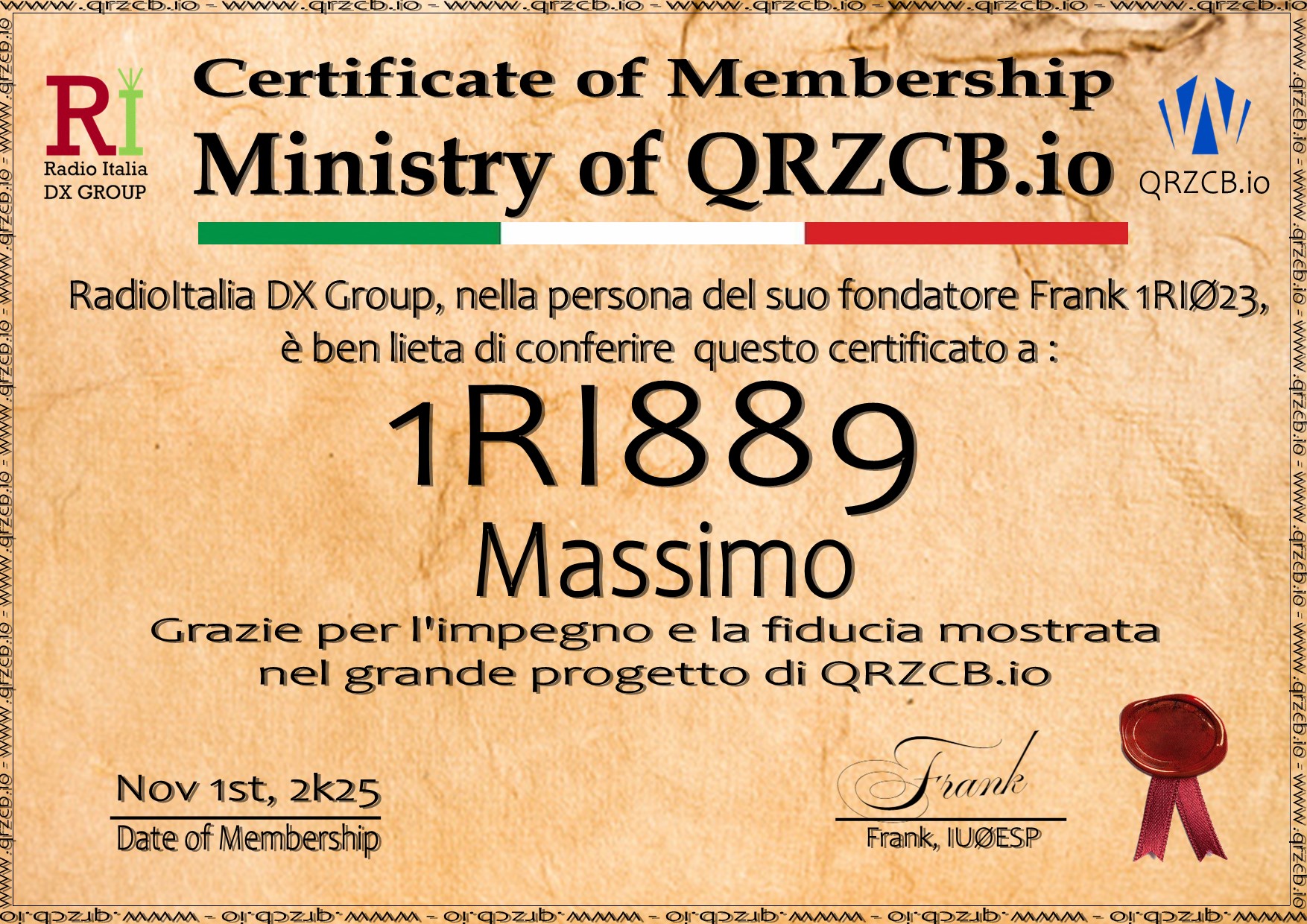 Membership Certificate of 1RI889