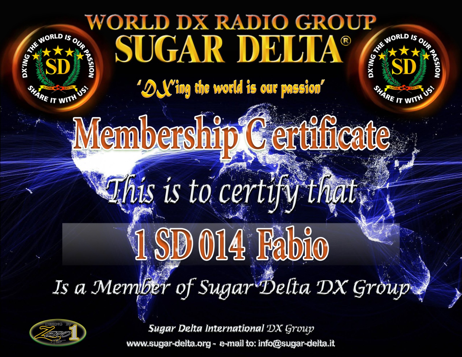 Membership Certificate of 1SD014