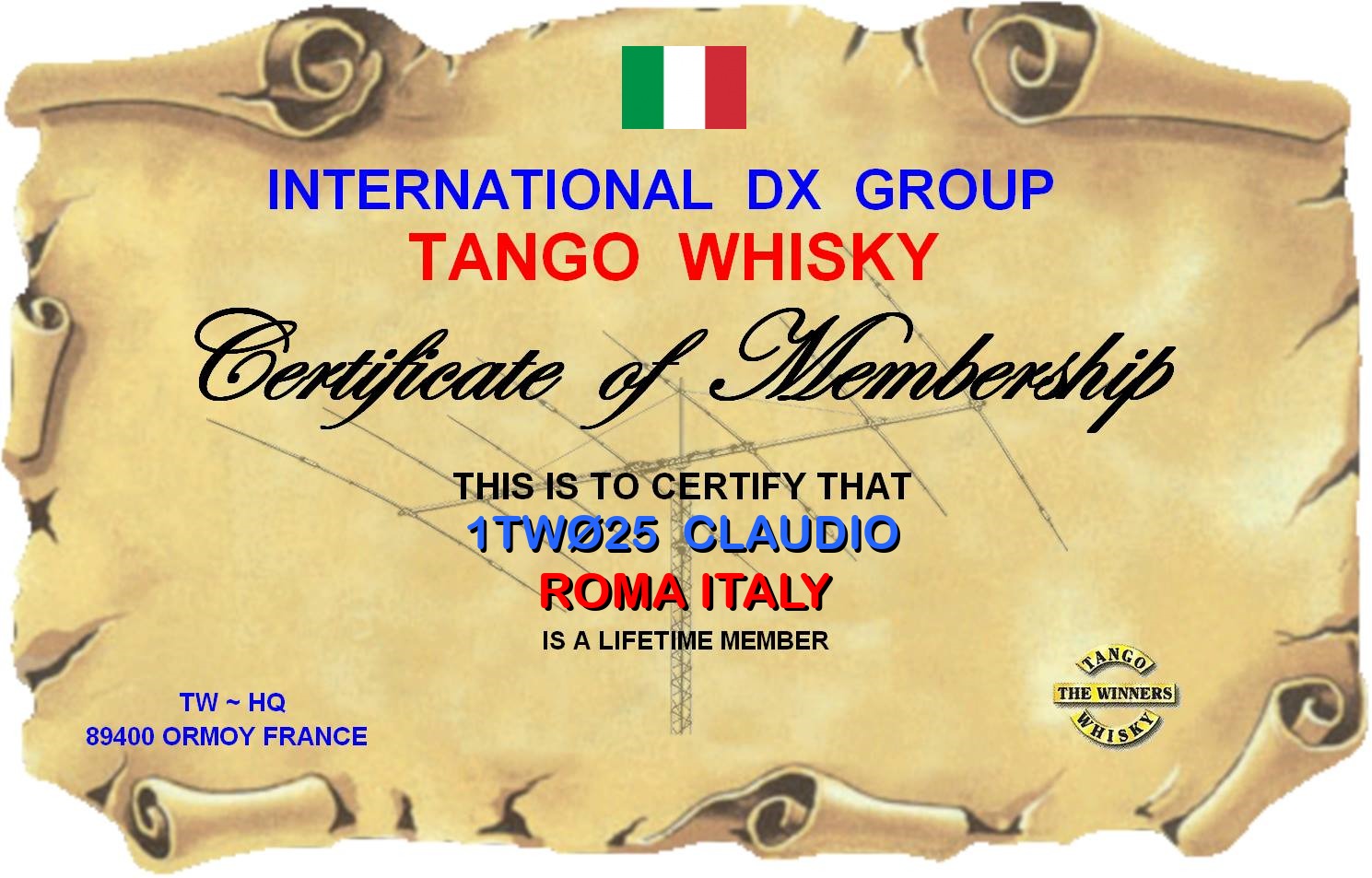 Membership Certificate of 1TW025