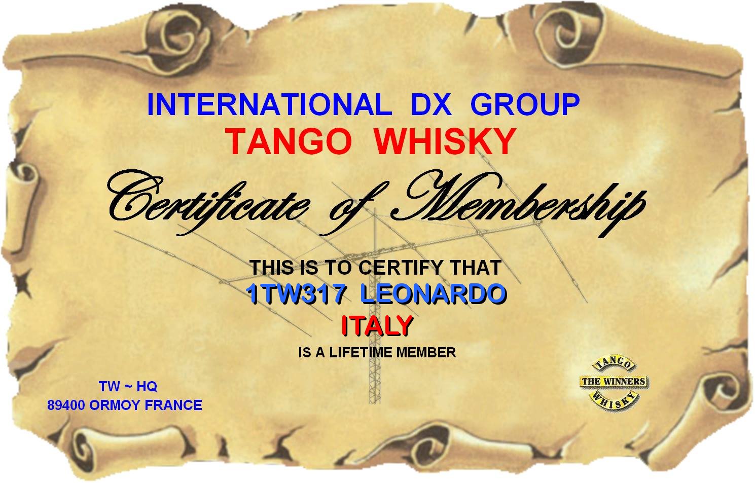 Membership Certificate of 1TW317
