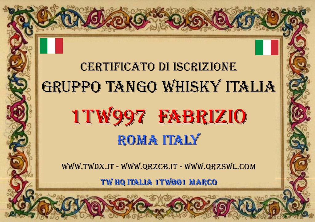 Membership Certificate of 1TW997
