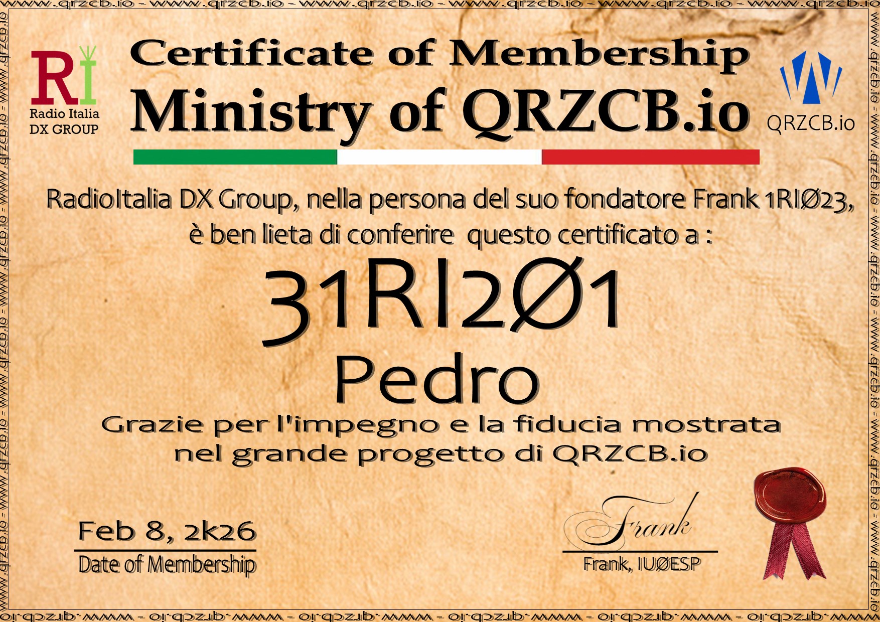 Membership Certificate of 31RI201